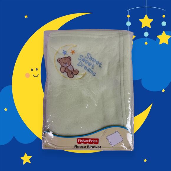 Fisher Price Brand New Light Green Embroidered Fleece Baby Blanket 30" x 40" - Picture 1 of 5